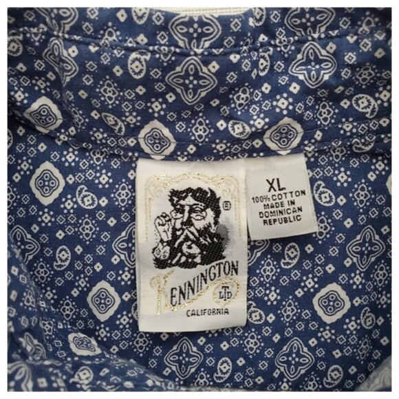 Kennington Blue Bandana Print Short Sleeve Button-Down Cotton Camp Shirt Size XL - Picture 3 of 7